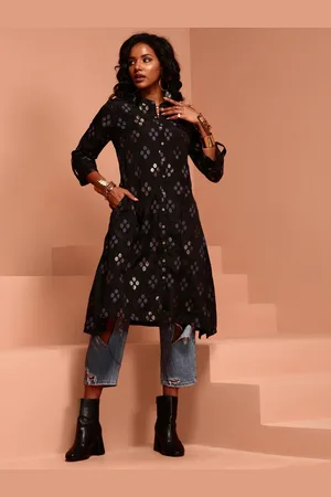 IMARA Ethnic Printed Mandarin Collar A-Line Kurta