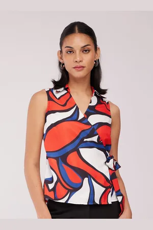 FableStreet Women Abstract Printed Shirt Collar Top