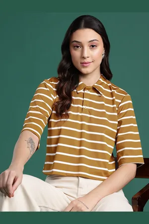 DressBerry Striped Polo Collar Boxy T-shirt