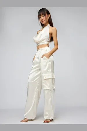 FREAKINS Women Straight Fit High-Rise Satin Cargo Trousers