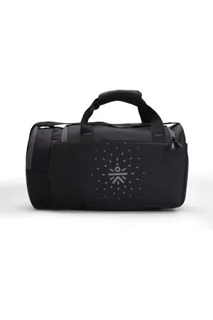 Cult Black Printed Duffel Bag With Shoe Compartment