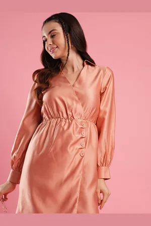 Globus Shirt Collar Cuffed Sleeves Hong Button Detailing Satin Wrap Dress