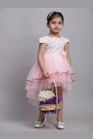Toy Balloon Kids Toy Balloon girl Striped Applique Net Fit & Flare Dress