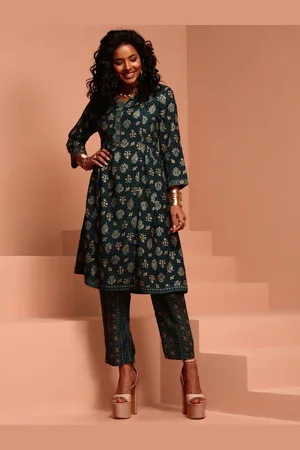 IMARA Ethnic Motifs Printed A-Line Kurta with Trousers