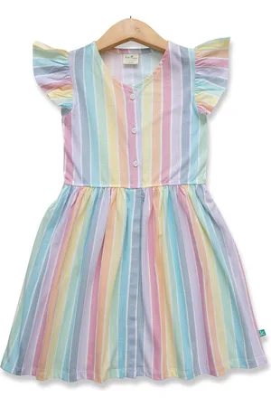Juscubs Girls Striped Flutter Sleeve Fit & Flare Dress