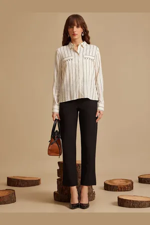 Kazo Women Standard Spread Collar Striped Formal Shirt