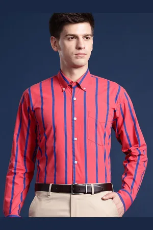 HANCOCK Men Striped Carbon Finish Pure Cotton Slim Fit Formal Shirt