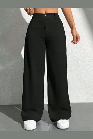 BuyNewTrend Women Relaxed Straight Fit High-Rise Trousers