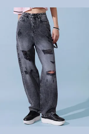 STREET 9 Women Comfort Relaxed Fit Slash Knee Heavy Fade Jeans