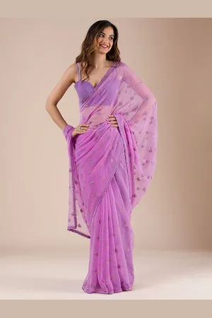 Koskii Embellished Beads and Stones Pure Chiffon Saree