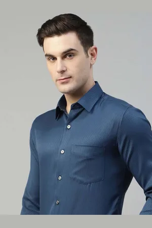 HANCOCK Men Standard Slim Fit Opaque Self Design Striped Formal Shirt