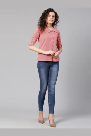 Kalini Striped Roll-Up Sleeves Cotton Shirt Style Top