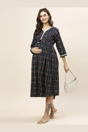 MomToBe Ethnic Motifs Printed Maternity A-Line Midi Ethnic Dress