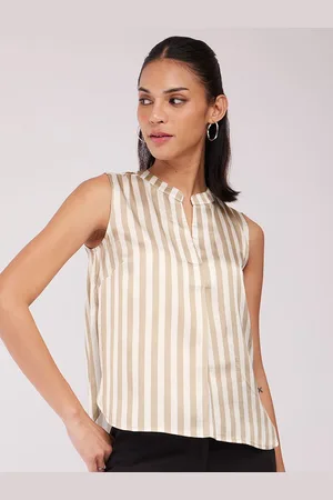 FableStreet Women Striped Shirt Style Woven Top