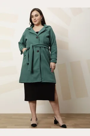 ATHENA Plus Size Solid Longline Notched Lapel Woolen Overcoat