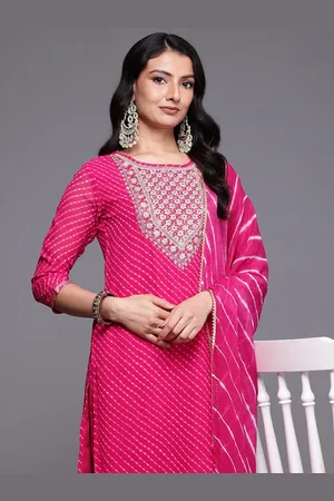 Varanga Bandhani Printed Sequinned Kurta With Trousers & Dupatta