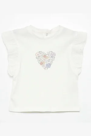 KIABI Girls Floral Printed Pure Cotton T-shirt
