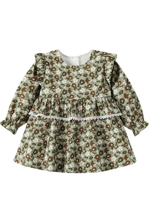 Stylecast Green Girls Animal Print Cotton A-Line Dress
