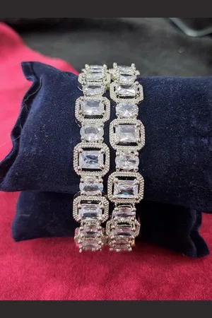 The Pari Set Of 2 Rhodium-Plated American Diamond Stone-Studded Bangles
