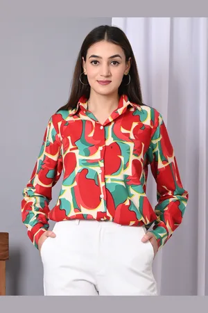 IQRAAR Women Abstract Printed Spread Collar Casual Shirt