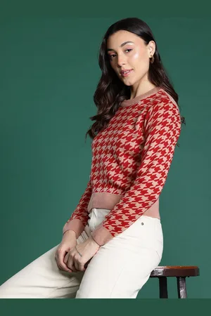 DressBerry Women Houndstooth Acrylic Pullover