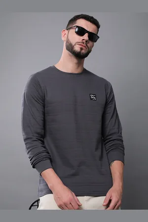 Difference of Opinion Men Solid Popcorn Structure Long Sleeve Crew Neck T-Shirt