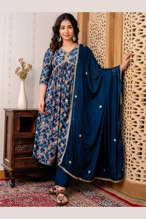 Celebravo Women Floral Embroidered Pleated Gotta Patti Chanderi Silk Kurta with Trousers & With Dupatta