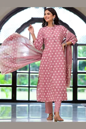 Divena World Printed Regular Sequinned Pure Cotton Straight Kurta with Trousers & Dupatta