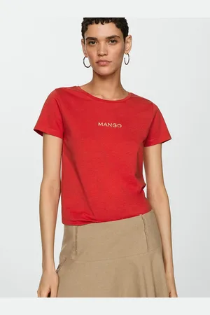 MANGO Women Brand Logo Printed Pure Cotton T-shirt
