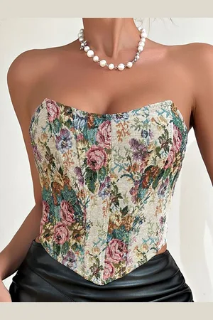 Stylecast Sleeveless Floral Printed Crop Corset Top