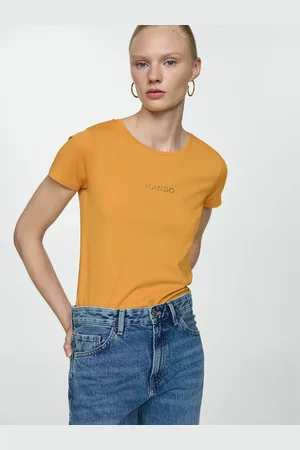 MANGO Women Brand Logo Printed Pure Cotton T-shirt
