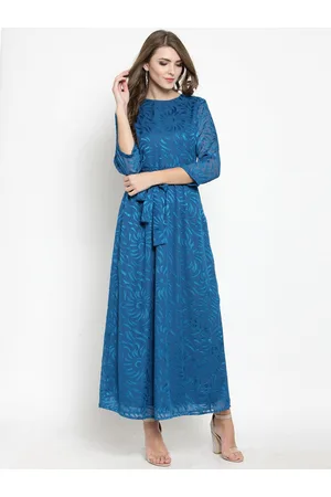 Sera Women Navy Blue Printed Maxi Dress