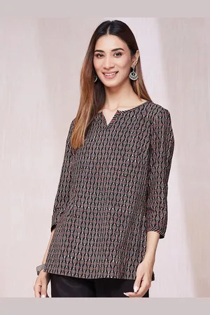 Fabindia Ethnic Motifs Printed Round Neck Cotton A-Line Kurti