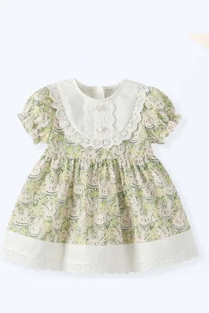 Stylecast Girls Green & White Floral Print Cotton Fit & Flare Dress