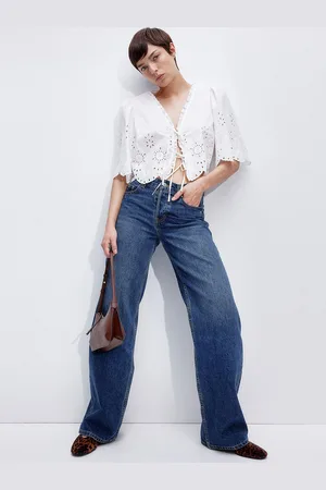 H&M Cropped Broderie Anglaise Blouse Tops