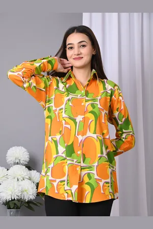 IQRAAR Women Abstract Printed Spread Collar Casual Shirt