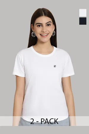 Friskers Women White & Navy Blue 2 Slim Fit T-shirt