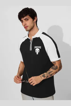 The Souled Store Men Colourblocked Hooded Extended Sleeves Polo Collar T-shirt