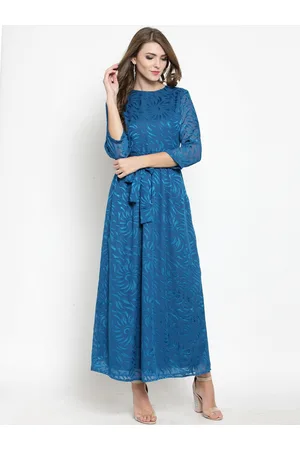 Sera Women Blue Self Design Maxi Dress