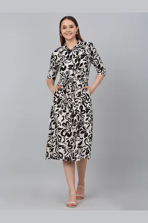 CANTABIL Printed Fit & Flare Midi Spread Collar Casual Dress