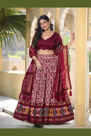 LOOKNBOOK ART Printed Ikat Ready to Wear Lehenga & Unstitched Blouse With Dupatta