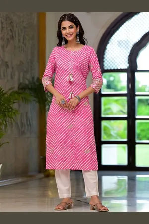 Divena World Leheriya Printed Round Neck Pure Cotton Straight Kurta