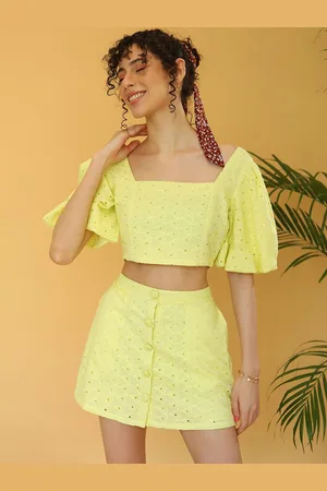 DressBerry Self Design Pure Cotton Schiffli Top & Skirt