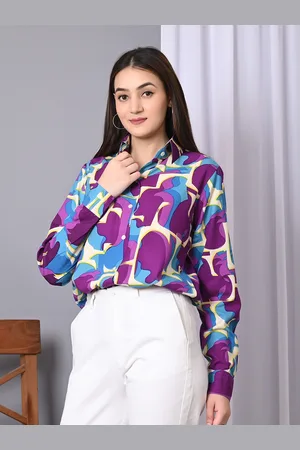 IQRAAR Women Abstract Printed Spread Collar Casual Shirt