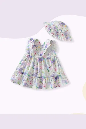 Stylecast Girls Purple & white Floral Print Cotton Fit & Flare Dress