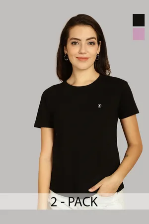 Friskers Women Black & Purple 2 Slim Fit T-shirt