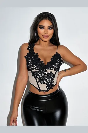 Stylecast Lace Ups Sleeveless Embroidered Corset Top