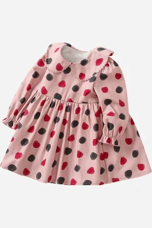 Stylecast Pink Girls Polka Dots Printed Puff Sleeves Fit & Flare Dress