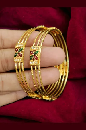 The Pari Set Of 2 Gold-Plated Stone-Studded Bangles
