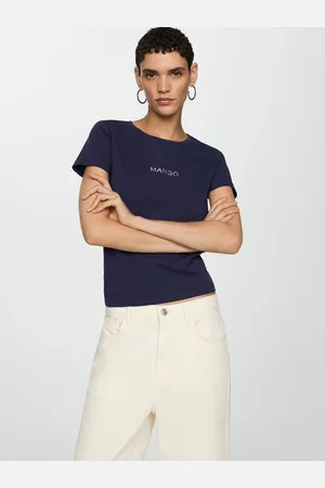 MANGO Women Brand Logo Printed Pure Cotton T-shirt